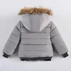 Down Coat 2-6 yıl Sonbahar Kış Boys Ceket Sıcak kürk yaka moda kız bebek kat kapüşonlu fermuar dış giyim doğum günü hediyesi çocuk kıyafetleri 231120