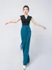 Stage Wear Ballroom Dance Tops Modern Standard Shirt Latin Black/Green Mouwess V-Neck Waltz Practice Clothing Dwy8803
