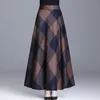 Skirts Plaid Tall Waist Long For Women Autumn Winter Elegant Korean Fashion Maxi Skirt Mom Plus Size 3xlcasual Loose Wool