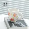 Mugs 2023 Style Creative Cartoon Tulips Little Theme Water Bottle Ceramic Mug Cup With Lid Spoon Pink Blue 2 Colors