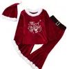 Giyim Setleri Bebek Kız Çocuklar İçin Noel Kıyafetleri Noel Baba Cosplay Kırmızı Kadife Top Pantolon Şapka Yıl Kostüm Çocuk Polar Setleri 231120