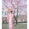 Etniska kläder kvinnors japanska traditionella kimono rosa färg blommor tryck formell yukata pografi lång klänning cosplay kostym