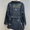 giacca da donna nuove giacche di jeans imbottite con risvolto fodera invernale in peluche resistente lettere di diamanti caldi nel cappotto lungo da donna