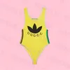 Diseñador de bikini amarillo para mujer traje de baño de una pieza traje de baño de moda a rayas traje de baño de playa de verano para mujer