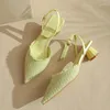 Dress Shoes 2023 Women Heels High Quality Woven Cloth Pointed Toe Ankle Straps Round Middle Woman Sexy Elegant Wedding Pumps