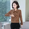 Blusas femininas leopardo impressão arco moda chiffon camisa de manga longa 2023 primavera senhoras coreano fino temperamento blusa