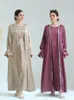 Ethnische Kleidung 2 Stück Satin Abaya Kimono passende muslimische Sets Flare Sleeve Open Abayas für Frauen Dubai Türkei Innenkleid Islam bescheiden