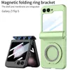 Magnetic Hinge For Samsung Galaxy Z Flip 5 4 3 Flip4 Flip3 Case Diamond Ring Stand Film Protection Cover
