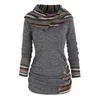 Damenpullover Damen-Hoodie im ethnischen Stil, geometrischer Streifen-Spleißdruck, mittellang, für Herbst/Winter