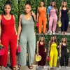 Artı Boyut 3XL Kadın Tasarımcı Giyim Tulumları Sıradan Düz Renk Bodysuits Cepleri ile Geniş Bacak Uzun Pantolon Seksi Kolsuz Rompers
