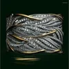 Klastrowe pierścionki Kreatywne wielowarstwowe uzwojenie platowany cyrkon dla mężczyzn Women Luksusowy ślub Dwon ton Crystal Finger