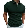 Suéteres de los hombres Verano Casual Cremallera Polo de Manga Corta Oficina Moda Solapa Camiseta Ropa Transpirable