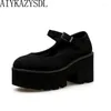 Abendschuhe AIYKAZYSDL Damen Pumps Plateau Keil Block Chunky Thick High Heels Adrette Cosplay Mary Jane Faux Suede