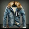 Heren wolmix winter heren denim jack met bontkraag Retro gescheurde fleece jeans jas en jas voor herfst winter S-6XL 231117