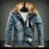 Mezclas de lana para hombre Chaqueta de mezclilla para hombre de invierno con cuello de piel Chaqueta y abrigo de jeans de lana rasgados retro para otoño invierno S-6XL 231117