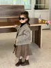 Jackets Korean Children's Clothing 2023 Woolen Double Breasted Jacket Girl's Fashion Retro Thickened Small Top Kids