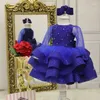 Abiti da ragazza Abito da bambino blu royal Tulle gonfio con fiocco al ginocchio Fiore Abito da compleanno per bambini