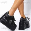 Kleidschuhe GIGIFOX Gothic-Plateau-Wedges, schwarze Damen-Vulkain-Schuhe, lässig, Freizeit, Cosplay, Punk-Schuhe, Schnür-Sneakers, High-Heels-Schuhe T231121