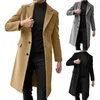 Misturas de lã masculina casaco corta-vento longo gola de lapela único breasted casaco longo cardigan outwear trench coat formal 231120