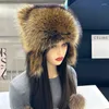 Bérets Chapeau de protection d'oreille en fourrure de raton laveur naturel américain Ushanka hiver chaud hommes et femmes adultes