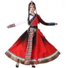 Stage Wear Costumes de danse du Tibet chinois pour les femmes Performance nationale Vêtements traditionnels Rouge