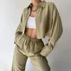 Women's Two Piece Pants Drawstring Waist Short Jacket Trousers Set Stylish Suit Chic Turn-down Collar Loose Single-breasted