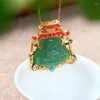 Naszyjniki wiszące starożytne złoto-spłaty Maitreya Buddha imitacja hetian jade retro mniejszość