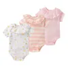 Rompers 3 sztuki Urodzone ubrania dziewczynki bawełniany krótki rękaw lato 012m niemowlęta body stały kolor bebes 230421
