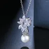 Ketten CANPEL Mode Shell Perle Zirkonia Blume Anhänger Halskette Brautschmuck Weiblich 2023 Trend Geschenke