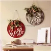 Other Home & Garden Home Decor Wooden Outdoor Welcome Sign Hanging Wreath 30Cm Crafts Rustic For Front Door Round Garland Festival Sup Dhyg9