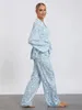 Vêtements de nuit pour femmes 2023 Ensemble pyjama décontracté à imprimé floral avec haut à manches longues et pantalon capri - Vêtements de détente confortables pour une soirée relaxante