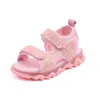 Sandals Pink Toddler Sandals Girl with LED Breathable Summer Light Up Children Sandals Glowing Up Black White Boys Shoes E02185 230421