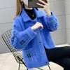 Kvinnors stickor Cardigan Women Sweater Winter 2023 Korean Fleece Turn-Down Collar Sticked Jacka Female Lapel Single Breasted Coat N22