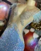 Party Dresses Mermaid Prom 2023 Sexig Sheer V-ringad ärmlös silverkristaller ljusblå paljett svart tjej Gala klänningar