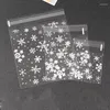 Christmas Decorations 50Pcs Snowflake Plastic Candy Cookie Biscuits Snack Packaging Bag Adhesive Gift Bags For Home Wedding Birthday Party