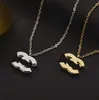 Designer Brand Double Letter Pendant Necklaces Chain Gold Plated Crysatl Rhinestone Sweater Newklace for Women Wedding Jewerlry Accessories