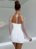 Sukienki swobodne 2023 Seksowna elegancka mini sukienka bez pleców dla kobiet szatę z dwuwarstwową siatką pełne rękawie zamek błyskawiczny