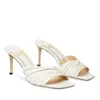 Sommartoffel sandal glidande tunna klackar BASIL 70MM High Heel SVART VIT Läder Mule Sandaler läder och satin öppen tå lyxiga designer popsandaler 35-43EU