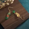 Dangle Earrings Creative China Style Jewelry Ancient Gold-Plated Enamel Color Inlaid Jade Beads Koi For Women Ear Birthday Gift