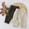 Trousers 2023 Autumn And Winter Jeans Baby Girl Clothes Boy High Waist Solid Color Warm Out Children's Clothing