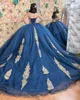 Suknia granatowa sukienki Quinceanera z Cape Bloską Luksusową Lace Applique Boning Corst Sweet 15 Vestidos de Cerimonia