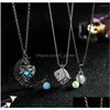 Pendant Necklaces Glow In The Dark Necklace Moon Square Heart For Woman Hollow Water Drop Night Fluorescence Light Accessori Dhgarden Dhnhs