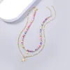 Pendant Necklaces Color Soft Terracotta Bohemian Double Layer Personality Glossy Star Moon Necklace 11g 38cm 45cm Gifts For Women