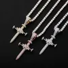 Unisex ins full zirkon nagel kors pendell halsband hip hop punk smycken bling real gul guld glänsande cz sten kubik zirkonia rapper natt klubb party gåvor för män kvinnor