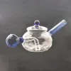 Unique Tea Pot Shape Glass Water Pipe Mini Glass Bong Ash Catcher Recycler Oil Rig Smoking Accessories Pieces with 30mm Ball Oil Burner BJ