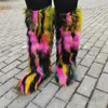 Stiefel Frauen Winter flauschige Kunstfell mit mittleren Schnittstiefeln dicke flache massive Gummi-Soles runden Zehen über Kniestiefeln große Größe 44 warm T231121