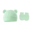 Accessoires pour cheveux 2 pièces/lot | Bonnet en coton pour bébé né, ensemble de chapeaux et gants, ours mignon, automne décontracté, extensible, casquette chaude pour bébé, à la mode