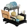 Rangement de cuisine en fer, Double égouttoir, organisateur de vaisselle avec panier, support de séchage, accessoires d'ustensiles de comptoir