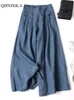 Women's Pants Capris Spring Summer Women's Cotton Linen Wide Leg Pants Loose Elastic High Waist Thin Ladies Skirt Pants Capris Flared Trousers 230421