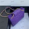 24C Big Logo Designer Women Leather Shoulder Bag 20cm Calfskin Diamond Gold Hardware Metallic Buckle Luxury Handbag Matelasse Chain Crossbody Bbags Sacoche Purple